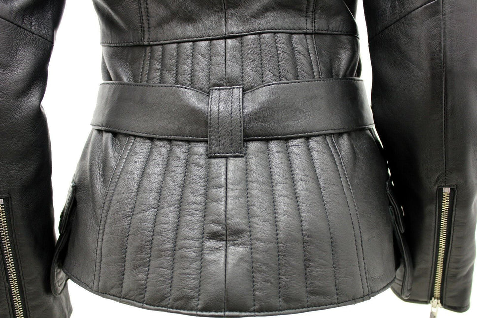 Womens Long Leather Biker Jacket-Quito