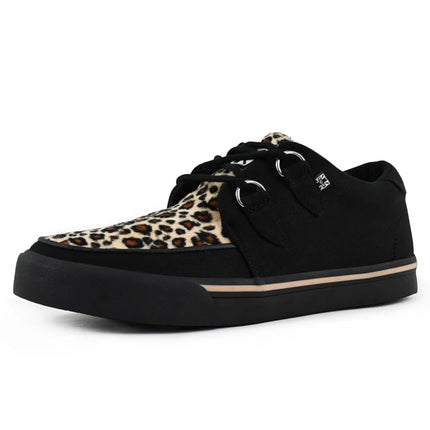 TUK Pointed Creeper Sneaker Black Leopard Canvas Platform Shoes - A9180