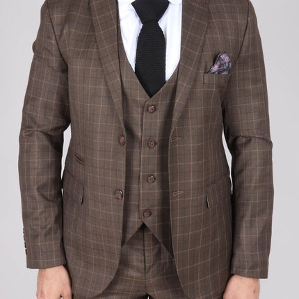 Mens IM2 Classic Plain Brown 3 Piece Suit