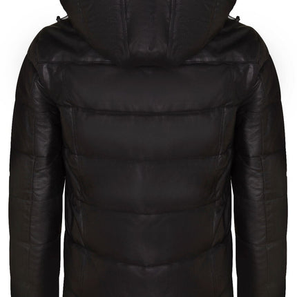 Mens Puffer Leather Bomber Jacket-Alicante
