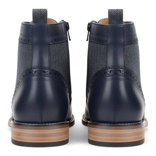 Men's Navy Blue Wingtip Brogue Ankle Dress Chukka Boots