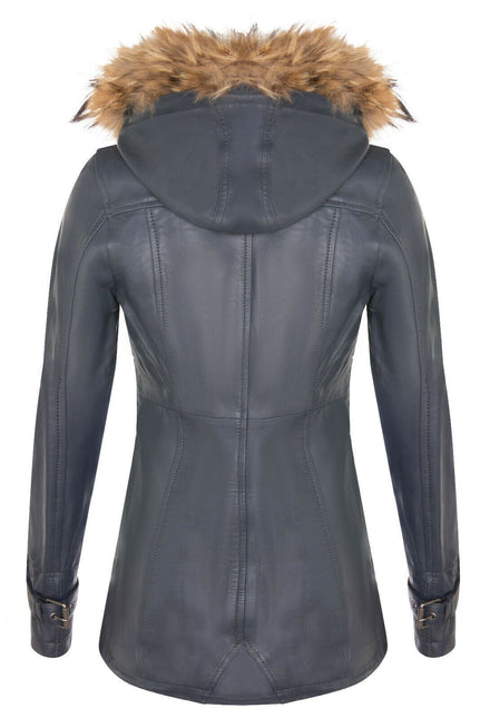 Womens Warm Leather Hooded Parka Jacket-Northwich
