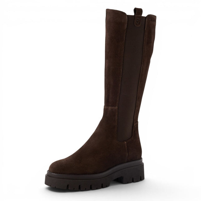 Tamaris Women’s Brown Leather Knee High Platform Heel Long Boots - 25608-41