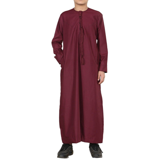 Boy's Kids Red Thobe Emirati Jubba Islamic Clothing Kaftan Eid String Tassel