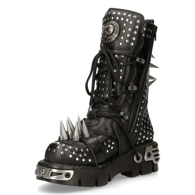 New Rock Black Leather Studded Gothic Boots - 1535-S1