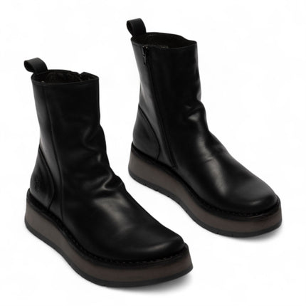 Fly London Womens Black Reno053Fly Leather Zip Up Platform Comfort Ankle Boots