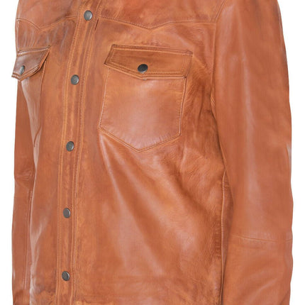 Mens Retro Leather Shirt Jeans Jacket-Beijing