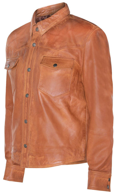 Mens Retro Leather Shirt Jeans Jacket-Beijing