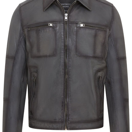 Men's Vintage Classic Short Soft Leather Biker Jacket