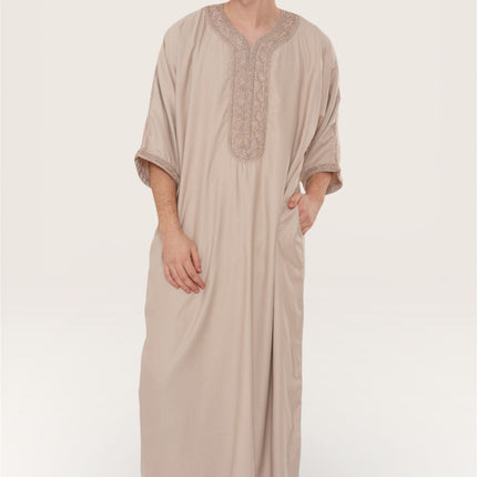 Men's Salmon Moroccan Thobe Robe Djellaba Gandoura Eid Jubba- HM66
