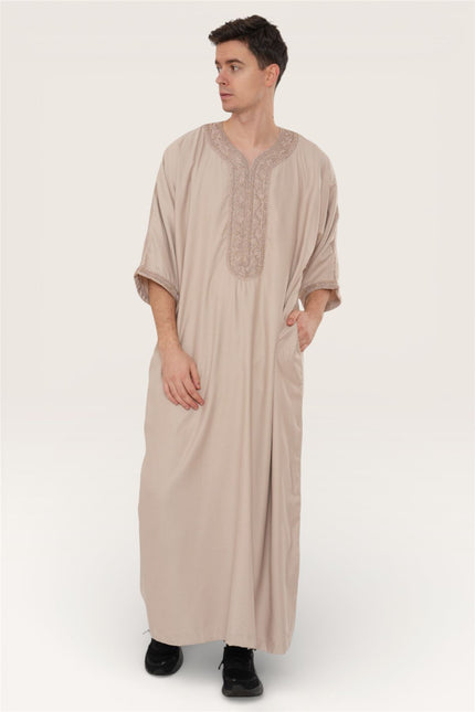 Men's Salmon Moroccan Thobe Robe Djellaba Gandoura Eid Jubba- HM66