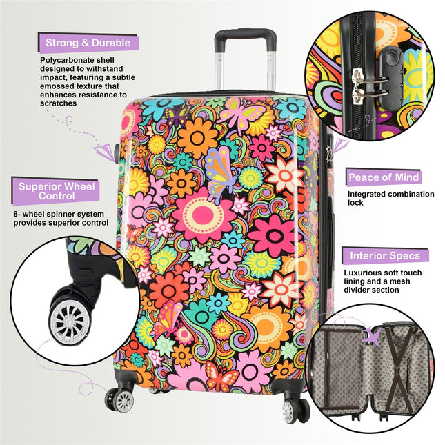 Hard Shell Printed Cabin Suitcase 35 x 23.5 x 56 cm Luggage Suitable for Easyjet, Ryanair, Wizzair