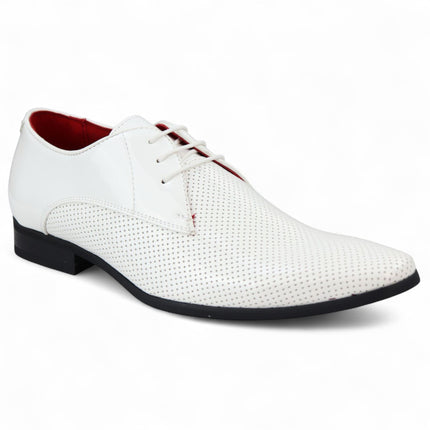 Men’s White Pointed Toe Formal Lace Up Perforated Shoes