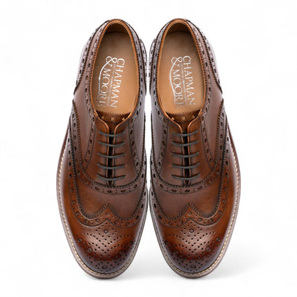 Chapman & Moore Men's Brown Leather Wingtip Brogue Oxford Office Shoes