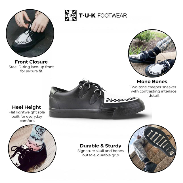 TUK Pointed Creeper Sneaker Black White Leather Platform Shoes - A9180