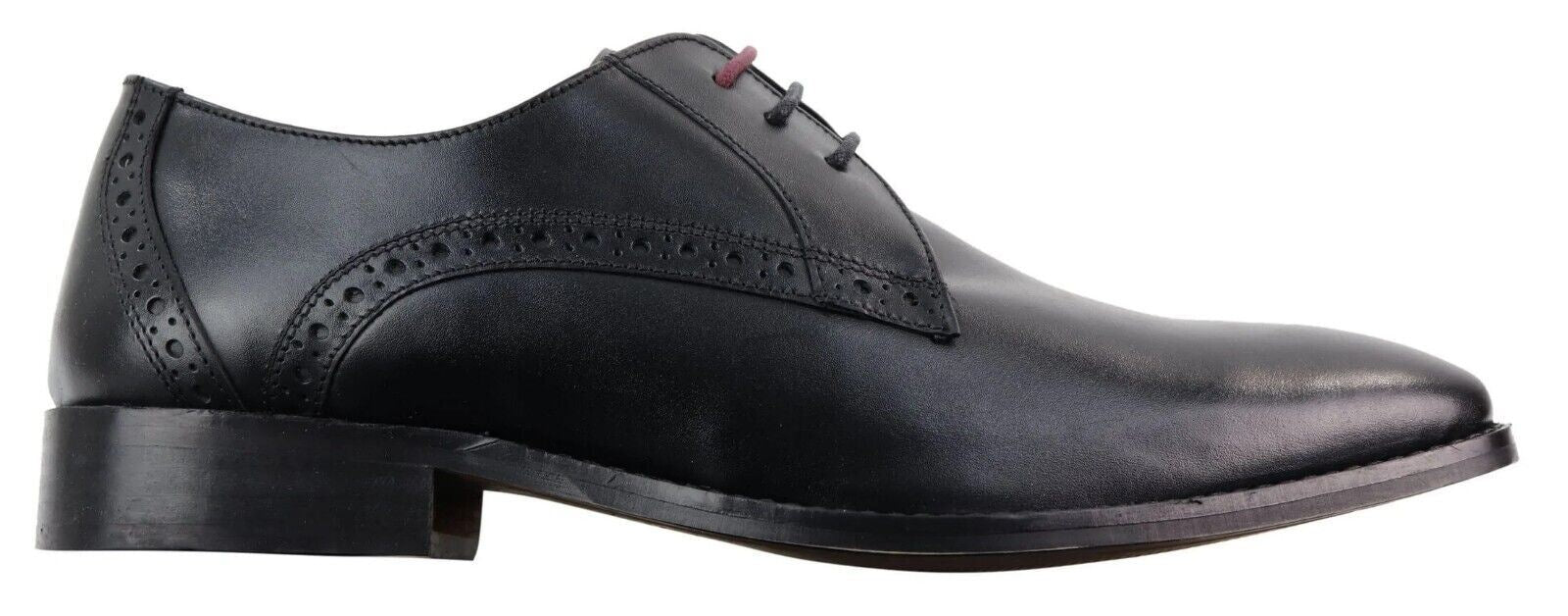 Mens Classic Oxford Brogue Derby Shoes In Black Leather