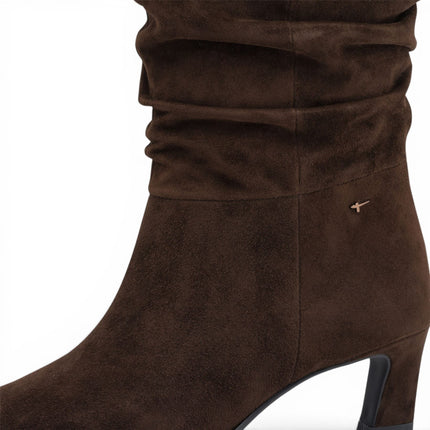 Tamaris Women's Mocca Brown Suede Mid-Calf Heeled Long Boots - 25308-47