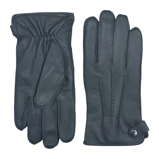 Men’s Olive Green Italian Leather Warm Wool-Lined Winter Gloves - M-LGV-505