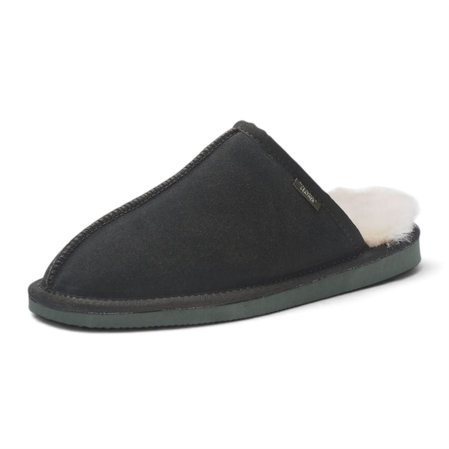 Men's Genuine Sheepskin Olive Green Suede Mule Winter Warm Non-Slip - Highland