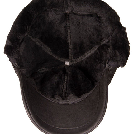 Mens Real Sheepskin Baseball Cap Black Leather Shearling Snapback Winter Hat