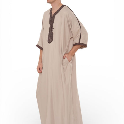 Men's Salmon Burgundy Moroccan Thobe Robe Djellaba Gandoura Eid Jubba- HM66