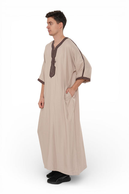 Men's Salmon Burgundy Moroccan Thobe Robe Djellaba Gandoura Eid Jubba- HM66