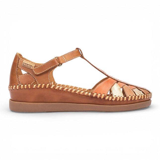 Pikolinos Women's Brown Leather Semi-Open Wedge Sandal Shoes - Cadaques