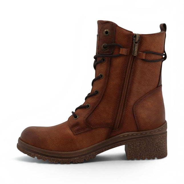 Mustang Women's Cognac Brown Lace-Up Heeled Winter Combat Boots - M0092003