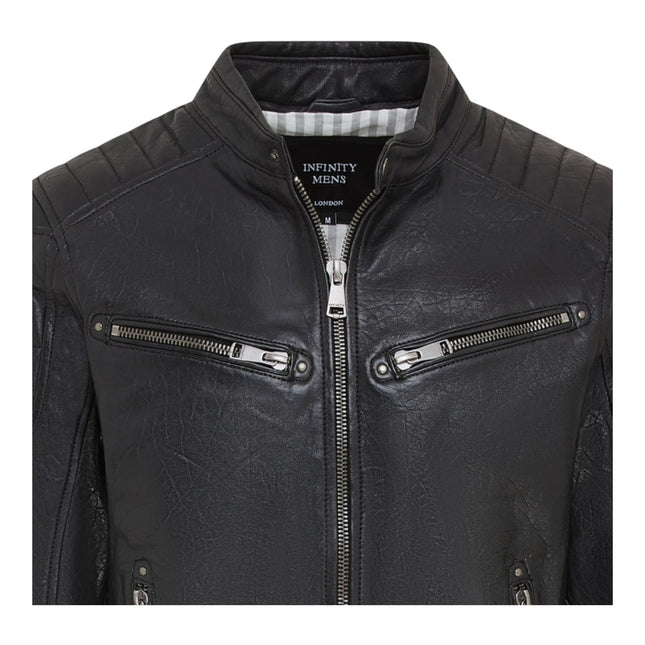 Men's Modern Classic Leather Quilted Biker Jacket - Derry