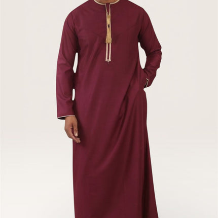 Men's Ramadan Burgundy Red Moroccan Thobe Robe Emirati Eid Jubba- TT-003