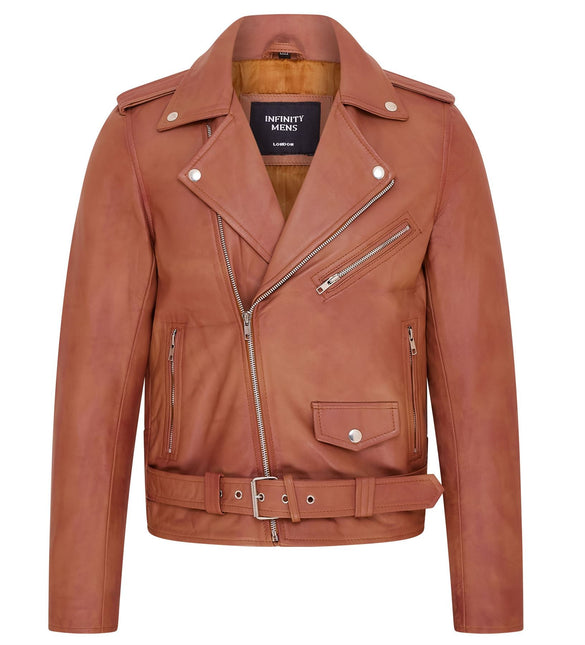 Mens Retro Brando Quilted Leather Biker Jacket Vintage Motorcycle Style