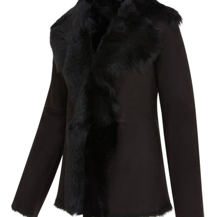 Women's Black Sheepskin Toscana Shearling Suede Leather Jacket - Noiré