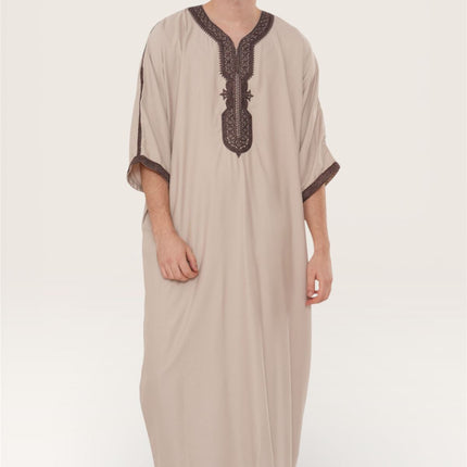 Men's Salmon Burgundy Moroccan Thobe Robe Djellaba Gandoura Eid Jubba- HM66