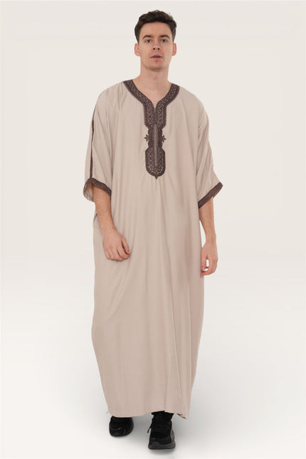 Men's Salmon Burgundy Moroccan Thobe Robe Djellaba Gandoura Eid Jubba- HM66