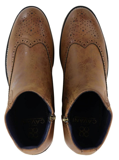 Mens Tan Leather Brogue Zip Up Chelsea Boots