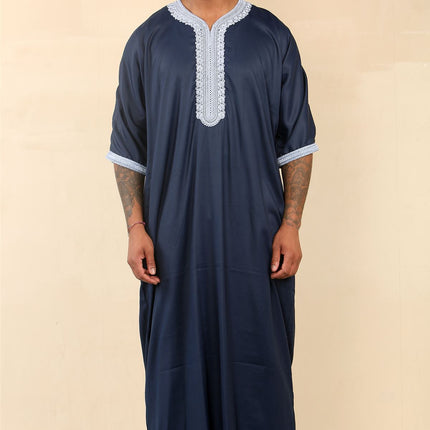 Men's Blue Moroccan Thobe Jubba Robe Eid Djellaba Gandoura