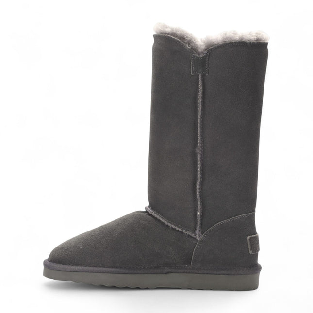 Women's Sheepskin Suede Grey Button Warm Winter Calf Boots - Willow