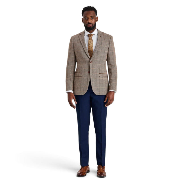 Men's Brown Tweed Suit with Mayfair Navy Trousers - Harris