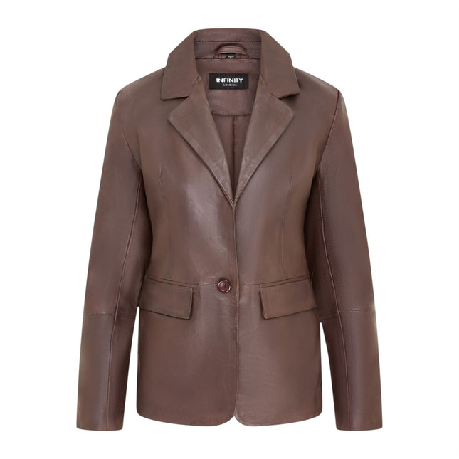 Womens Soft Conker Brown Leather Blazer Jacket-Apeldoor