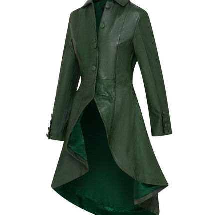 Womens Gothic Full Length Leather Coat Victorian Flare Goth Punk