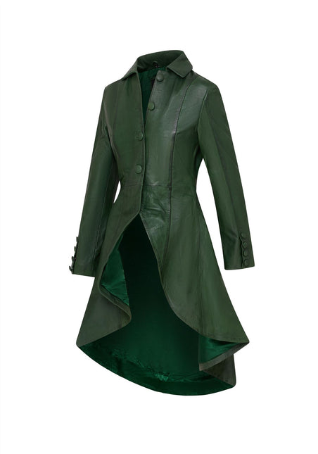 Womens Gothic Full Length Leather Coat Victorian Flare Goth Punk
