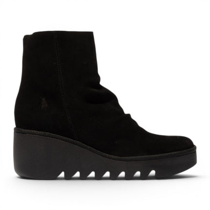 Fly London Women’s Black Suede Leather Wedge Heel Platform Ankle Boots - BAAN538