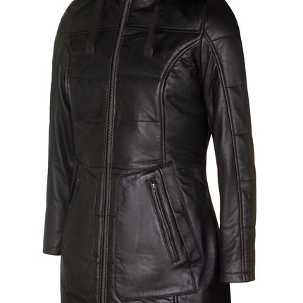 Women's Leather Quilted Parka Coat-Allentown