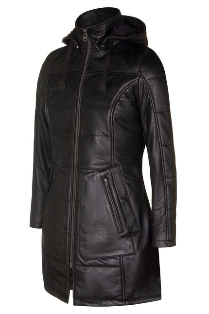 Women's Leather Quilted Parka Coat-Allentown