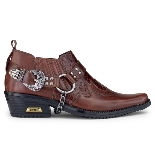 Men's Brown Leather Winklepicker Cowboy Cuban Biker Boots