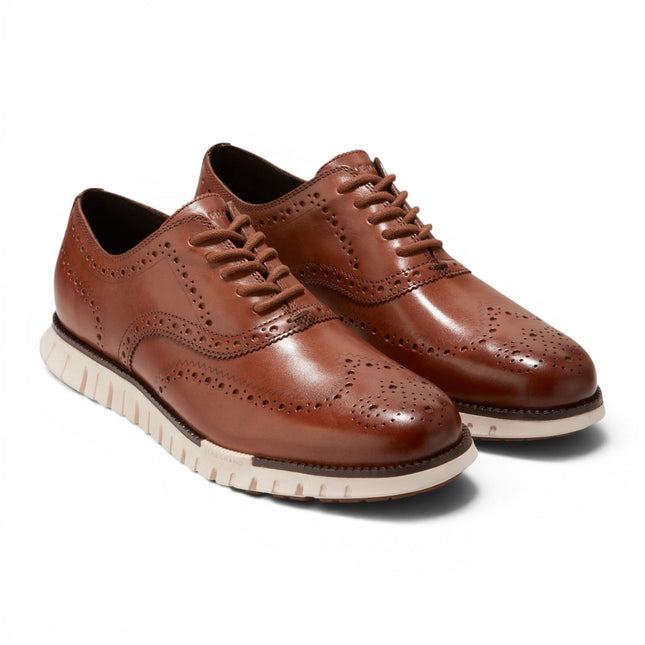 Cole Haan Men's ZeroGrand Wingtip Oxford Trainer Brown Leather Sneakers - C39602