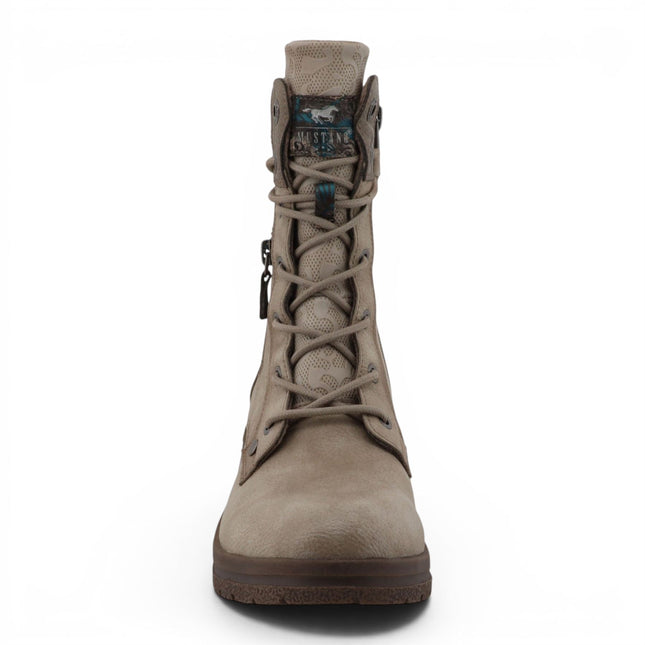 Mustang Women's White Lace-Up Heeled Winter Combat Boots - M0092003