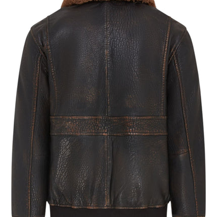 Men's Brown Leather Bomber Sheepskin Collar G-1 Pilot Jacket - Trick