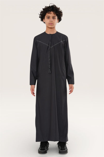 Kids Boys Ramadan Eid Charcoal Grey Moroccan Jubba Robe Djellaba Thobe - K-TT008