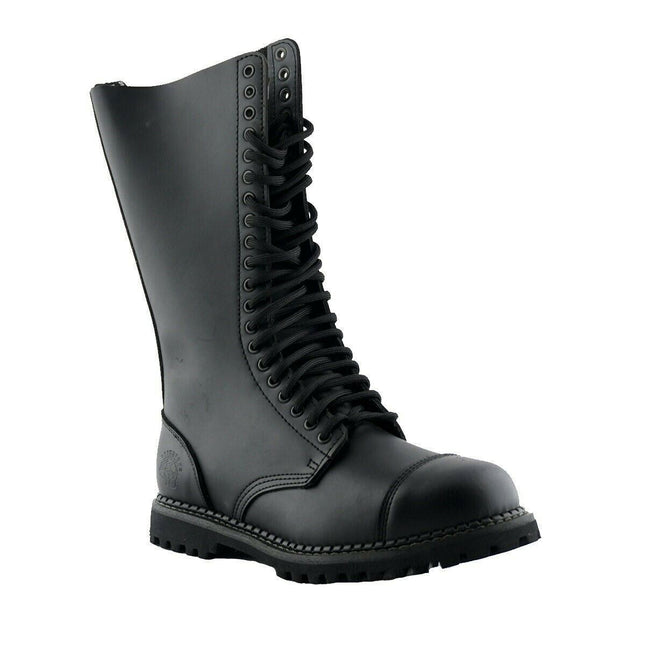 Grinders Unisex Black Leather Mid-Calf Punk Military Boots - King CS